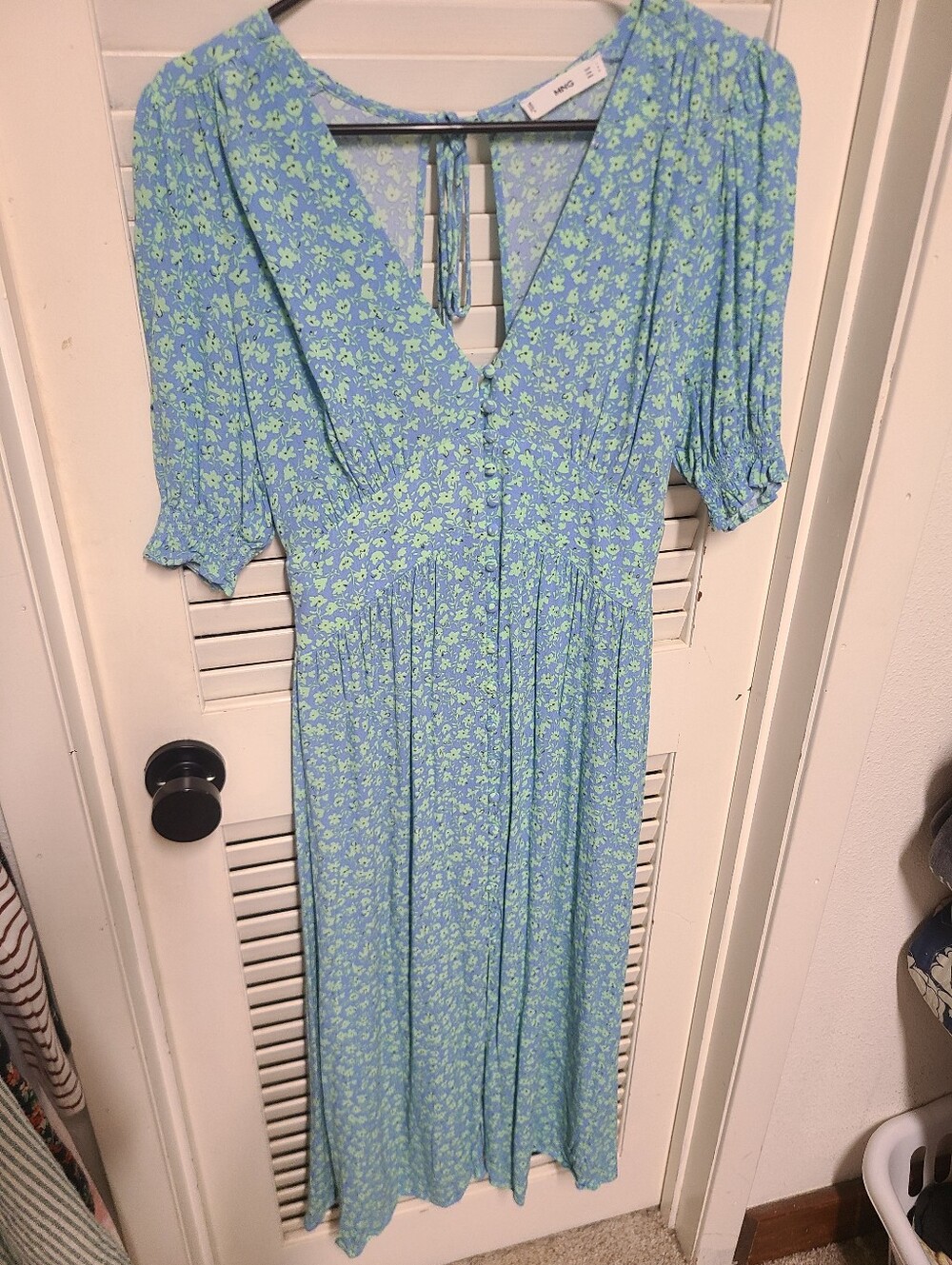 Mango Floral Backless Midi Button Up Dress